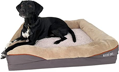 Emmi-pet Orthopädisches Hundebett, Ergonomisches Hundesofa für kleine Hunde – 68x51x15cm – waschbare und weiche Hundecouch – Rutschfest, langlebig & atmungsaktiv mit Nackenrolle – Körperform anpassend