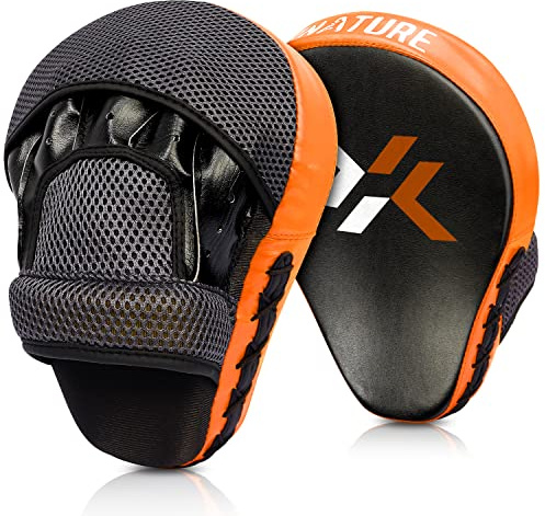 Pratzen Boxen mit hochwertiger Polsterung - 1 Paar Kickboxen Boxpratzen für optimale Schlagdämpfung,Trainerpratzen Boxing Pad für Männer Frauen,Schlagkissen für Karate MMA Taekwondo Muay Thai-Orange