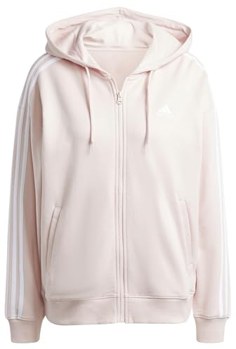 adidas Femme Essentials 3-Stripes French Terry Oversized Full-Zip Hoodie, Sandy Pink, L