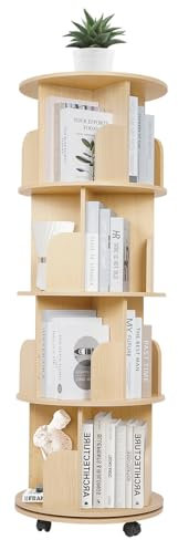 uyoyous 4 Stufiges Drehbares Bücherregal, 360° drehbares Bücherregal mit Rollen Drehbarer Bücherschrank Eckanzeige Lagerregal Bodenstehendes Bücherregal für Wohnzimmer Schlafzimmer Arbeitszimmer Büro