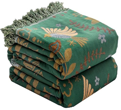 Boho Throw Coperta per letto – 100% cotone Ultra Soft Rustic Trapunta – Uccello floreale stampato decorazione fattoria, 200 × 230 cm per tutte le stagioni rustico tiro per divano sedia