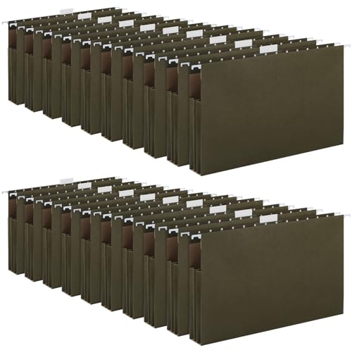 Resholder 20 Pcs Legal Size Hanging File Folders with Tabs Reinforced Hanging Box Bottom Folders Expandable, 2'' Expansion for Extra Capacity Standard File Folders for Filing Cabinet Home File (Green)