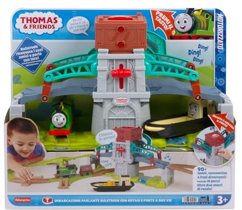 Thomas & Friends - Bulstrode und Lenkbrücke, Playset 2,4 Meter Strecke mit Percy-Lokomotive, Mobile Brücke mit Taste zur Aktivierung der Geräusche, Spielzeug für Kinder, 3+ Jahre, HYR82