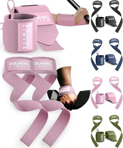 Breaking Limits Muñequeras para gimnasio para levantamiento de pesas, correas de levantamiento de peso muerto, correas de muñeca para levantamiento de pesas, hombres y mujeres, Muñequeras para