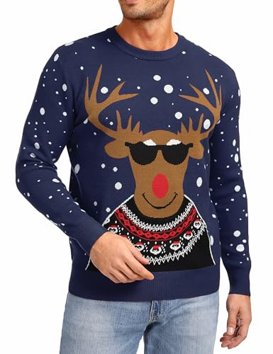 Jahetuul Maglione Natalizio Uomo Girocollo Divertente Pullover Uomo Renna Natalizia Invernale a Maniche Lunghe Maglioni Natale Morbido e Accogliente