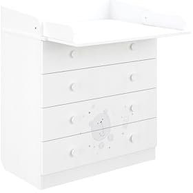 Shefa Kids Wickelkommode 800 Teddy, Weiß - Hochwertige Wickelkommode mit 4 Schubladen