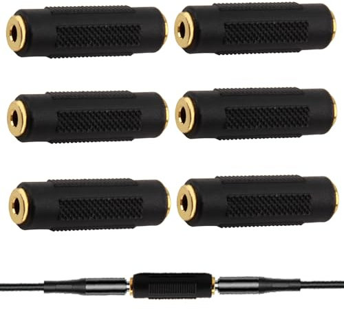 Gold-Plated 6-Pack 3.5mm Female Aux Extension Connector for Cable, Speakers, Headphones