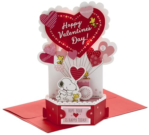 Hallmark Carte de Saint-Valentin musicale 3D et pop up, cœur lumineux, cacahuètes, neige et bois, or, rose, bleu, blanc