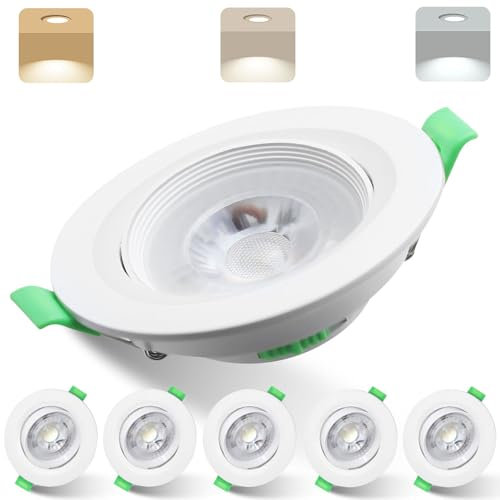 LED Downlights Dimmable 7W Ultra Slim, 30° Swivel LED Recessed Ceiling Lights, Warm White 3000K Natural White 4000K Cool White 6500K Adjustable, IP44 Round Spotlights for Bathroom Kitchen Living Room