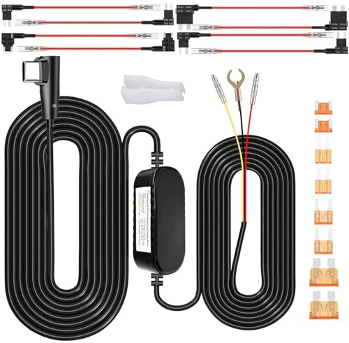 Gebildet Dash CAM Hardwire Kit Type C Charger Hard Wire Kit for Dashcam DC 12-24V to 5V/2.5A Protección de bajo Voltaje Vigilancia de estacionamiento Las 24 Horas con Toma de Fusible para GPS(Tipo C)