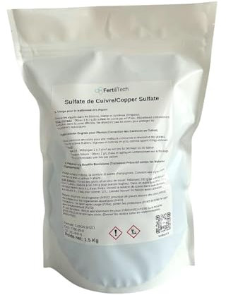 FertilTech Sulfate de Cuivre 1.5 kg - Traitement Algues, Engrais Plantes & Bouillie Bordelaise | Anti-Mildiou & Fongicide Naturel | Qualité Agricole & Aquaponie