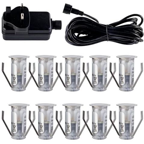 firstchoicelighting Set of 10-15mm LED Decking Plinth Ground Light Kit, Stainless Steel, Warm White 3000K, IP67 Waterproof Recessed Outdoor Garden Bathroom Kitchen