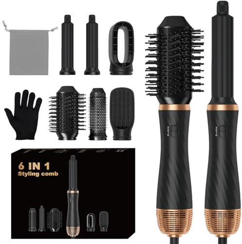 Magic Air Styler 6 in 1 Hair Styler, Hot Air Styler Set with Curl, Straighten, Volumise, Smooth and Hairdryer Brushes for Styling, Blow Dryer Brush, Hair Styler for All Hair Type/Length