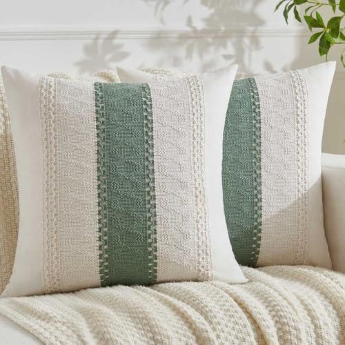 Fundas Cojines 40x40 Verde Salvia Boho Moderno Decorativa Funda de Cojin Bohemio Suave Algodón Lino Almohada Sofa Cojín Cuadrado para Sofá, Sala de Estar, Jardín, Decoración del Hogar Juego 2