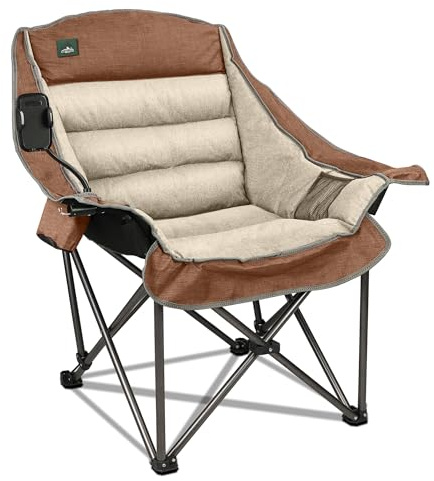 Northroad Oversized XL Padded Camping Chair w/Cell Phone Holder, Large Camp Chair, Foldable Lawn Chair w/Cup Holder,Carry Bag for Outdoor Hiking, Picnics, Heavy-Duty 400-lbs Capacity, Moca