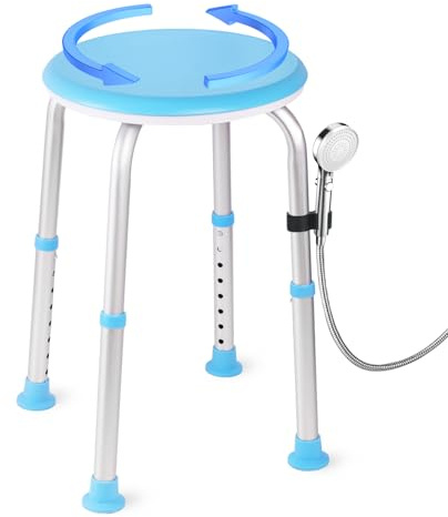 xlkkf Shower Chair Shower Seat for Inside,Bath Chair for Elderly and Disabled,Tool-Free Assembly, Adjustable Height (13.75-20.5), 360° Swivel, Anti-Slip Feet - Supports 350lbs