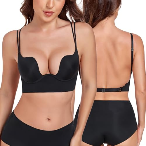 Lemorosy Women's Backless Push Up Low Cut Convertible Multiway Underwire Padded Bra