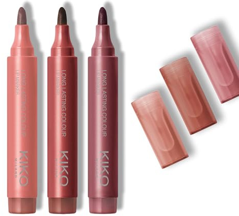 KIKO Milano Long Wear Lip Marker Best-Seller Set | No Transfer, Natural Tattoo Effect | Shades 107, 109, 111