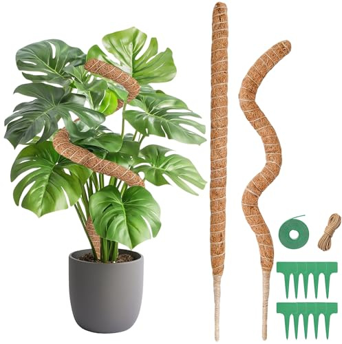Tutores para Plantas, 2x60 cm Trepadoras Fibra de Coco Soporte, 7mm Aluminio Plegable Poste de Crecimiento de Trepadorasm, Flexible Tutor de Fibra de Coco para Plantas Monstera/Jardín