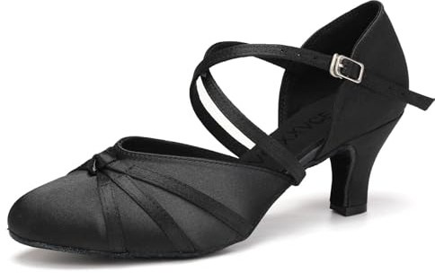 VCIXXVCE Dam satin balsal dansskor stängd latinsk salsa tango moderna standard dansskor, svart, 8,5 US kvinnor