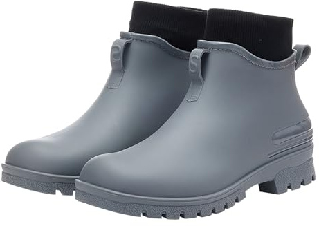 Generiska korta gummistövlar för män, vandringskängor män vattentäta lätta, med halkfri sula regnstövlar slitstarka gummistövletter casual regnskor slip on vidskaft, vattenskor