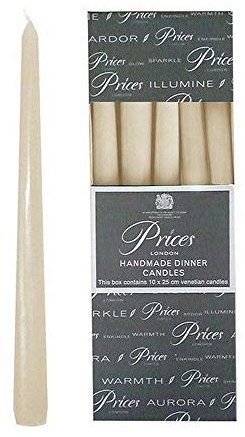 PRICES HANDMADE DINNER CANDLES - IVORY 10 X 25CM VENETIAN CANDLES