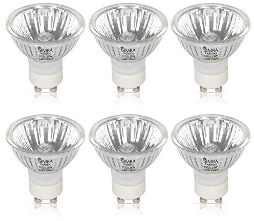 Simba Lighting Halogen GU10 35W Spotlight 120V MR16 with Glass Cover (6 Pack) Dimmable for NP5 Candle Warmer, Accent, Recessed, Track Lighting, Twist-N-Lock Base, Warm White 2700K