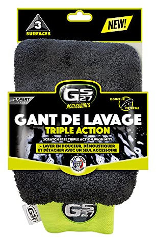 GS27 - Gant de Lavage Triple Action - Gant Microfibre Voiture - Lave, Démoustique, Détache - Douceur Extrême