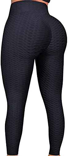 FITTOO Tiktok Damen Honeycomb Anti Cellulite Leggings Booty Scrunch Hohe Taille Push Up Boom Booty Sport Leggings Stretch Gym Yogahosen Marineblau, XL
