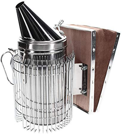 Amerikanischer Smoker PROFI Rauchbläser aus Edelstahl mit echtem Lederblasebalg und verlängertem Hitze-Schutzschild welches verhindert dass der Kessel mit der Beute beim Abstellen in Berührung kommt