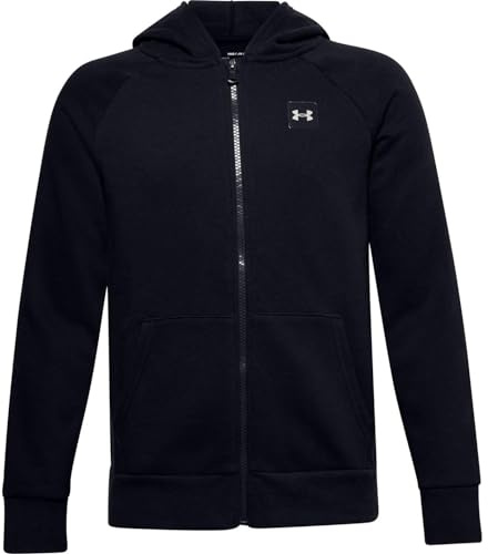 Under Armour Rival Fleece Fz Sweat à Capuche pour garçon, Fille, Haut d’échauffement, 1357609, Noir/Blanc Onyx (001)., M