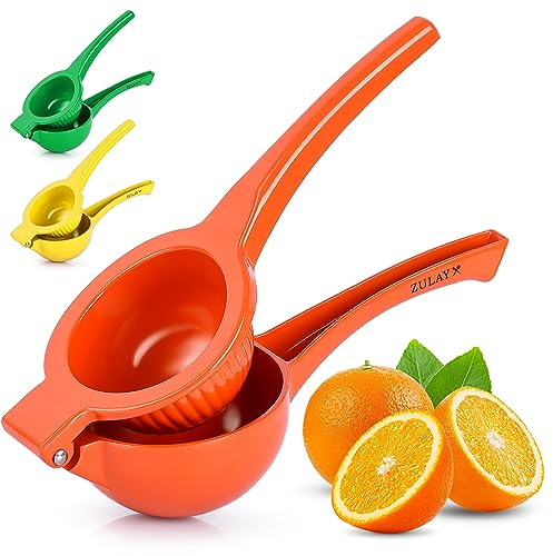 Zulay Kitchen Premium Metal Orange Squeezer – Heavy-Duty Manual Citrus Juicer for Maximum Juice Extraction – Ergonomic, Easy to Clean, Dishwasher Safe (Orange)