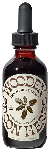 Wooden Spoon Herbs Tranquility Tonic | USDA Certified Organic Stress Relief & Sleep Aid Tincture | 6 Herb Complex with Organic Skullcap, Ashwagandha, Oat Tops, Holy Basil, Lavender | 2oz, 32 Servings