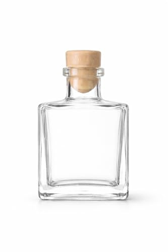 Esencia Andalusí Botellas de cristal cuadradas 100 ml con tapón sintético blanco, pack 16 unidades, para aceite, licor, vinagre y degustaciones