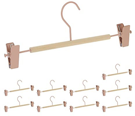 Relaxdays Hosenbügel 10er Set, je 2 Klammern, Clipkleiderbügel für Hosen & Röcke, HxBxT: 11,5 x 30,5 x 3cm, rosa/Natur