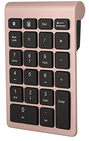 Goshyda Tastiera Numerica a 22 Tasti, Mini Tastiera Wireless Bluetooth, Mini Tastierino Numerico Ricaricabile Portatile per Contabilità Finanziaria, per Laptop Desktop, PC(Oro Rosa)