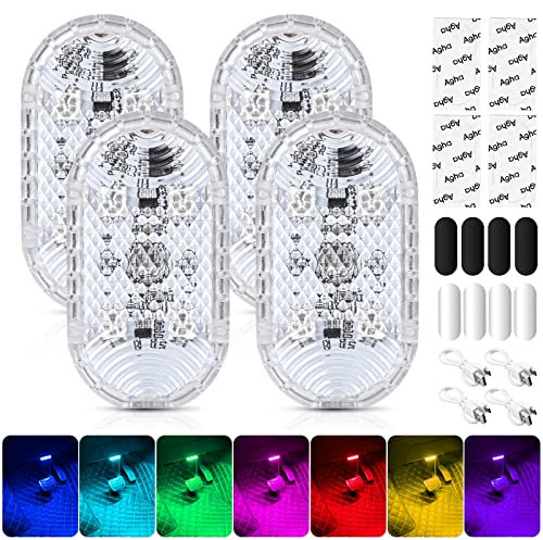 Aicharynic Lot de 4 éclairages LED magnétiques tactiles RVB pour intérieur de voiture - 7 couleurs - Éclairage d'ambiance réglable pour intérieur de voiture - Rechargeable par USB - Accessoire de