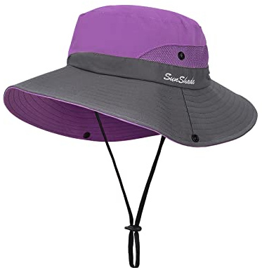 Cappello da Sole da Donna Pieghevole Cappelli Tesa Larga Cappellini Protezione UV Traspirante Cappello di Protezione Solare per Giardinaggio Viaggi Escursionismo Pesca 56-58CM (Viola)