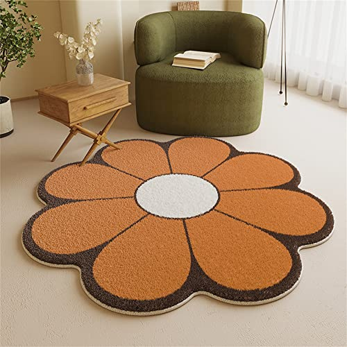 Morbuy Flauschig Weicher Teppich in Blumenform - Nordisch Blütenblatt Runde Bodenmatte Waschbar rutschfest Shaggy Teppiches für Kinderzimmer Wohnzimmer Schlafzimmer Dekoration (60cm,Orange)