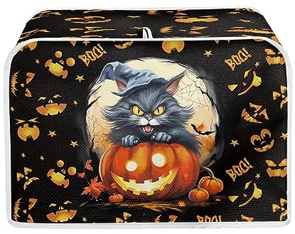 Psesaysky Cat Halloween Toaster Covers Dust Cover Kitchen Accessories Compatible with Most 2-Slice Toaster Kitchen Appliance Organizer Bag Halloween Gift
