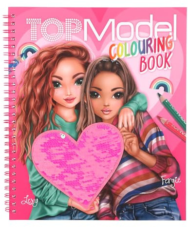 Depesche 12977 TOPModel - Malbuch mit Pailletten Design, 40 Model Motive zum kreativen Gestalten, inkl. Stickerbogen