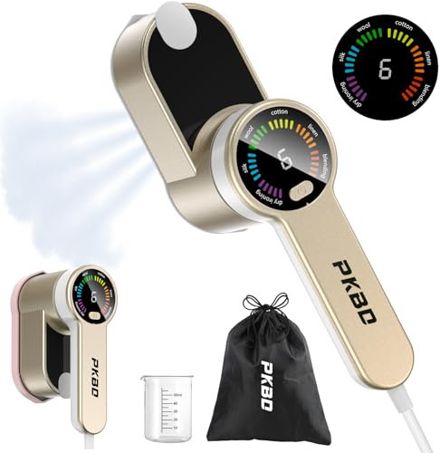 PKBD Ferro da Stiro 2 In 1 Portatile da Viaggio Stiratore Verticale Portatile 6 Modalità Intelligenti, Riscaldamento Rapido In 9s - 1200w Stiratrice Elettrica con Borsa Custodia (Oro-Bianco)