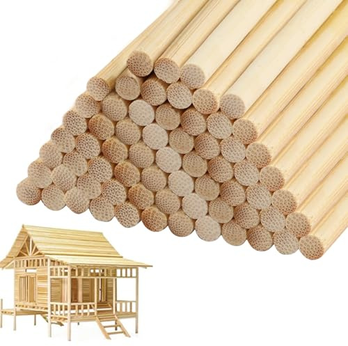 Bamboo Wooden Dowels, 66Pcs 6x300mm Round Wood Dowels, Small Unfinished Wooden Sticks for Craft, Versatile Craft Sticks Durable Dowel Rods for DIY Craft Projects Modeling Art Sculpture