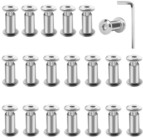 20 tornillos de conexión M6 x 15 mm, M6 tornillos del conector del armario, tornillos de conexión para muebles, tornillos de manguito con llave hexagonal para muebles, armarios, tablas de madera