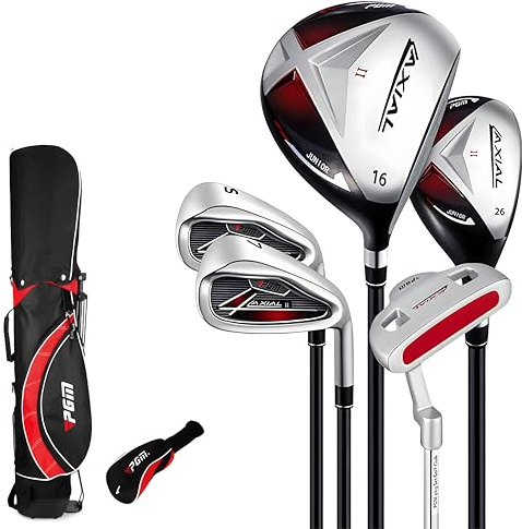 PGM Junior Golf Club, AXIAL Golf Clubs Complete Set Right Handed for Children Kids 3-5（95-115cm）, 5 Pieces Youth Golf Clubs with Stand Bag and 1 Headcover for Boys & Girls Red Black