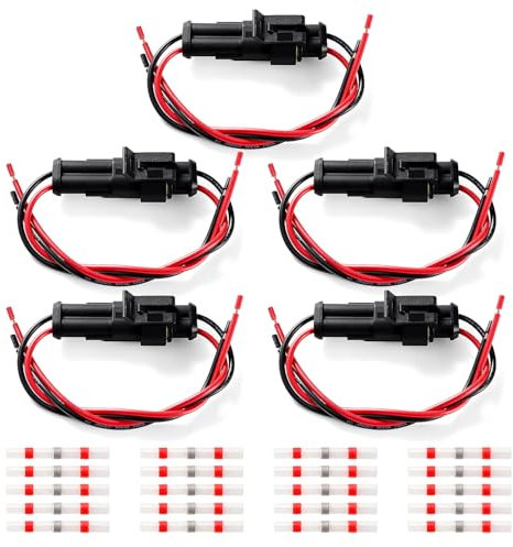 YIXISI 5 Sets 2 Pin Waterproof Car Electrical Connector with 20 AWG Wire, Car Wire Connector, Waterproof Electrical Terminal, with 20 PCS Solder Terminal, for Auto Motorcycle Scooter Truck Marine