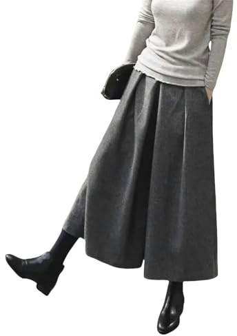 HSYH gonne da Donna Pantaloni della Gonna A Gamba Larga Sciolte Pantaloni Casual Pieghettati Inverno E Pantaloni Elastici Elastici-Grigio-XXL