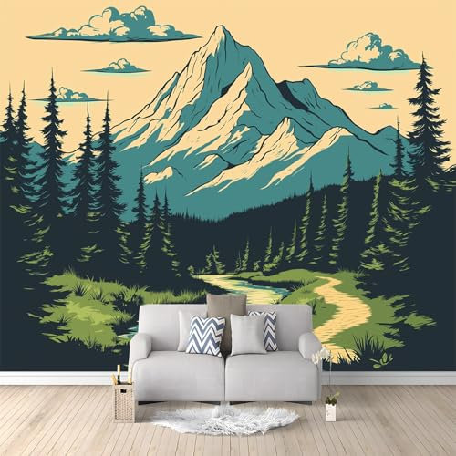 Papel tapiz fotográfico 250 x 175 cm Papel tapiz 3D efecto Retro Póster De Montaña póster Papel tapiz para decoración de dormitorio comedor cocina Marrón Claro Papel tapiz mural artístico