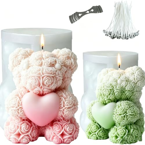 2 Pezzi Stampo in silicone Rose Orso per candele, saponi e lavori in resina
