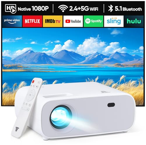 Wielio HD Proiettore, risoluzione 1080P, mini proiettore WiFi e Bluetooth, si connette senza ritardi, 18000 lumen, supporta 4K, compatibile con iOS/Android (grigio)